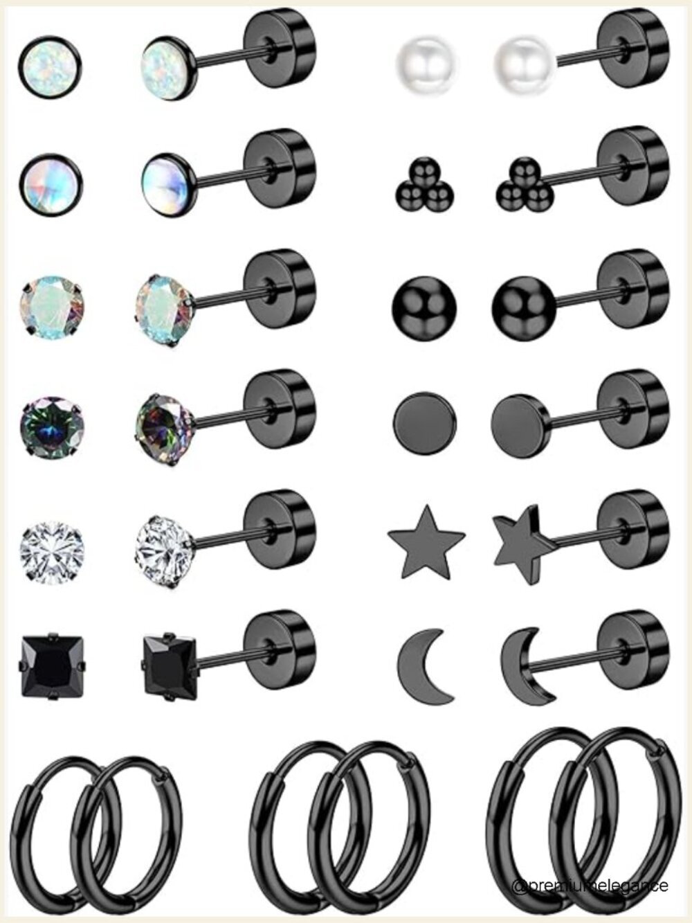 Hypoallergenic Flat Back Stud Earrings Set for Multiple Piercings